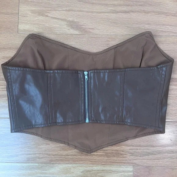 Princess Polly PU Bustier in Brown, Sz 10, Vegan Leather - Picture 4 of 8